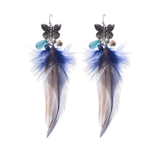 Bohemian Retro Mori Style Butterfly Shape Feather Long Earrings - Zentrova Bohemian Retro Mori Style Butterfly Shape Feather Long Earrings - Zentrova