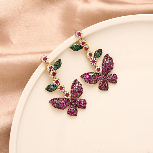 Personality Super Fairy Butterfly Earrings Micro-inlaid Zircon Leaf Flower Long Tassel Earrings Temperament Goddess - Zentrova Personality Super Fairy Butterfly Earrings Micro-inlaid Zircon Leaf Flower Long Tassel Earrings Temperament Goddess - Zentrova