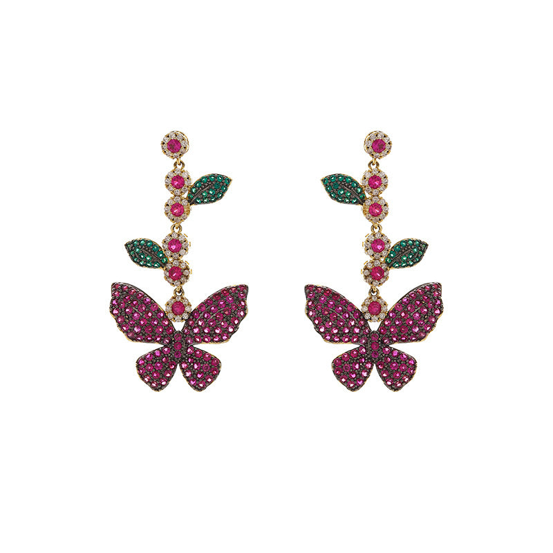 Personality Super Fairy Butterfly Earrings Micro-inlaid Zircon Leaf Flower Long Tassel Earrings Temperament Goddess - Zentrova Personality Super Fairy Butterfly Earrings Micro-inlaid Zircon Leaf Flower Long Tassel Earrings Temperament Goddess - Zentrova