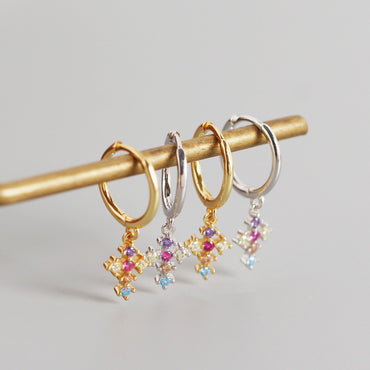 French Cross With Diamonds And Gold Stud Earrings - Zentrova - Alternative View French Cross With Diamonds And Gold Stud Earrings - Zentrova - Alternative View