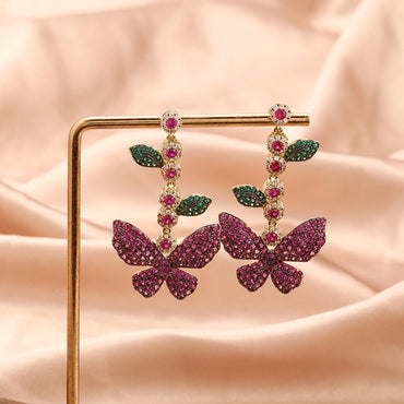 Personality Super Fairy Butterfly Earrings Micro-inlaid Zircon Leaf Flower Long Tassel Earrings Temperament Goddess - Zentrova - Alternative View Personality Super Fairy Butterfly Earrings Micro-inlaid Zircon Leaf Flower Long Tassel Earrings Temperament Goddess - Zentrova - Alternative View