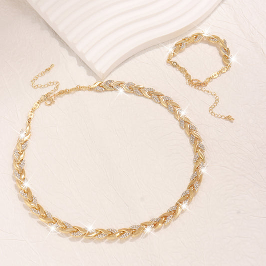 2PCS Glass Leaf Necklace Set Elegant Rhinestone Chain Necklace Bracelet For Women Fashion Luxury Jewelry Set - Zentrova 2PCS Glass Leaf Necklace Set Elegant Rhinestone Chain Necklace Bracelet For Women Fashion Luxury Jewelry Set - Zentrova