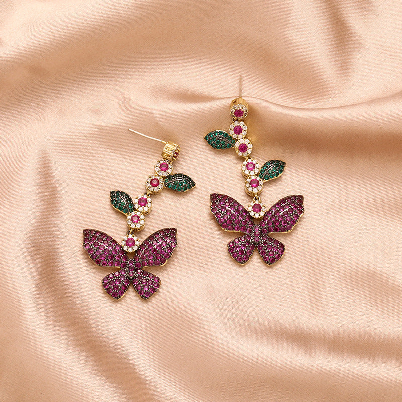 Personality Super Fairy Butterfly Earrings Micro-inlaid Zircon Leaf Flower Long Tassel Earrings Temperament Goddess - Zentrova Personality Super Fairy Butterfly Earrings Micro-inlaid Zircon Leaf Flower Long Tassel Earrings Temperament Goddess - Zentrova
