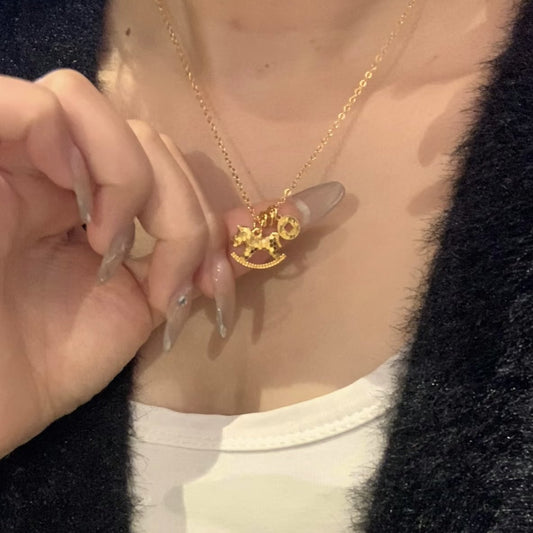 Womens Money Necklace Shattered Ice Wooden Horse And Copper Coins - Zentrova Womens Money Necklace Shattered Ice Wooden Horse And Copper Coins - Zentrova