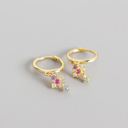 French Cross With Diamonds And Gold Stud Earrings - Zentrova