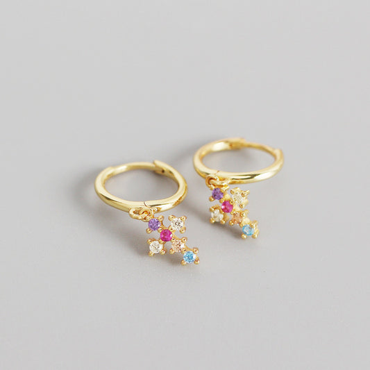 French Cross With Diamonds And Gold Stud Earrings - Zentrova