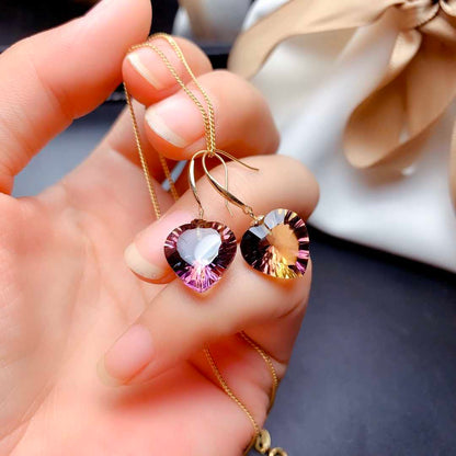 Fashion Amethyst Female Pendant Earring Set - Zentrova