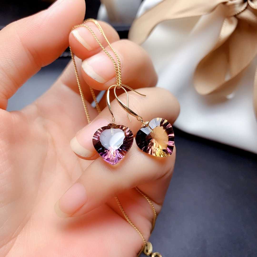 Fashion Amethyst Female Pendant Earring Set - Zentrova
