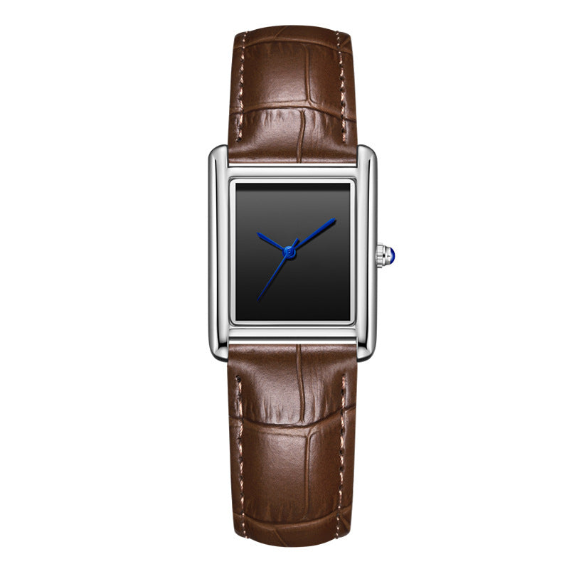 Couple Leather Watch Strap Simple Square Student's Watch Waterproof - Zentrova