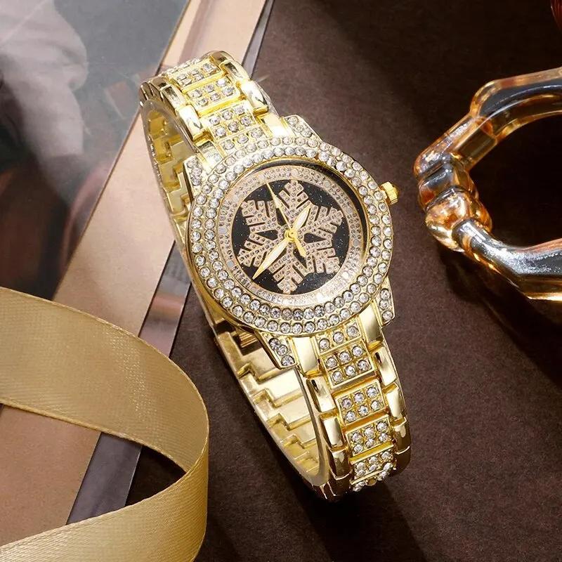Snowflake Pattern Watch Luxury Full Rhinestone Jewelry Five-piece Set - Zentrova