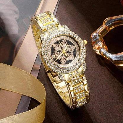 Snowflake Pattern Watch Luxury Full Rhinestone Jewelry Five-piece Set - Zentrova