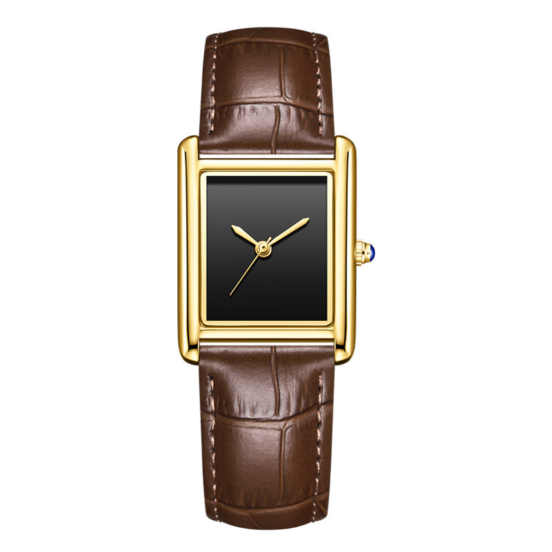Couple Leather Watch Strap Simple Square Student's Watch Waterproof - Zentrova