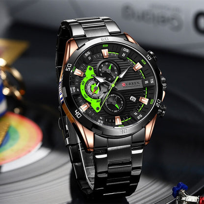 Mens Six-Hand Steel-Strap Motorcycle Watch - Zentrova
