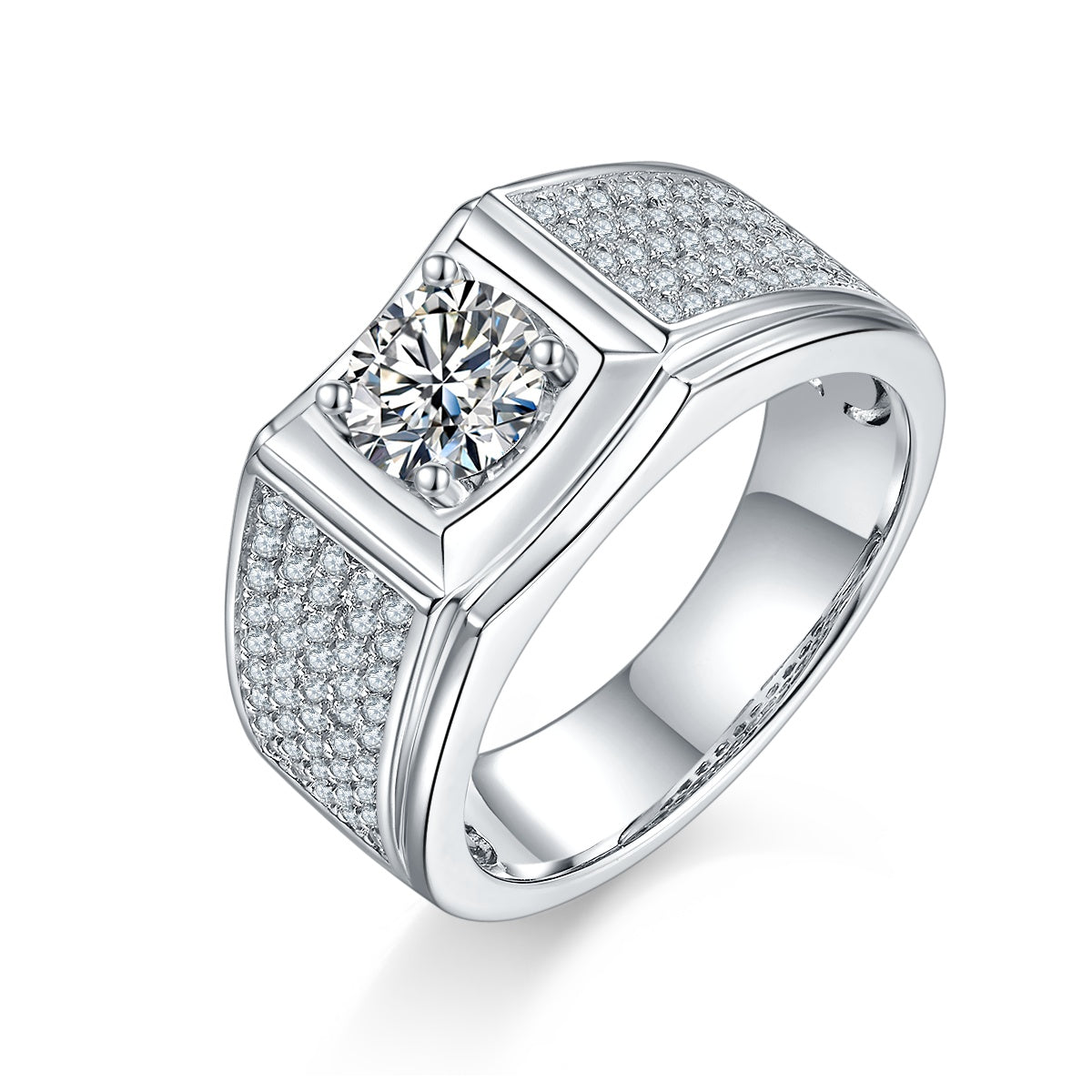 Men's 1-carat Luxury And Fashionable Light Luxury Jewelry Silver Ring Set With Top-quality Moissanite, S925 Silver-plated Platinum - Zentrova