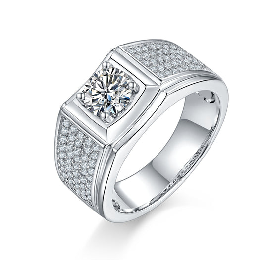 Men's 1-carat Luxury And Fashionable Light Luxury Jewelry Silver Ring Set With Top-quality Moissanite, S925 Silver-plated Platinum - Zentrova