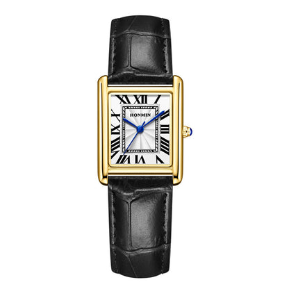 Couple Leather Watch Strap Simple Square Student's Watch Waterproof - Zentrova