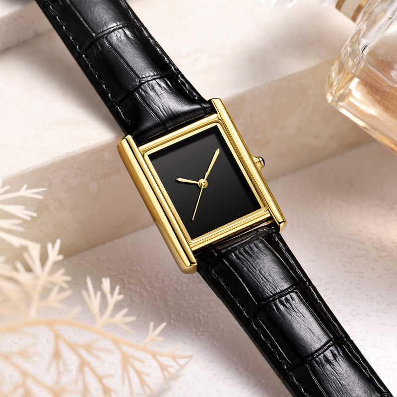 Couple Leather Watch Strap Simple Square Student's Watch Waterproof - Zentrova