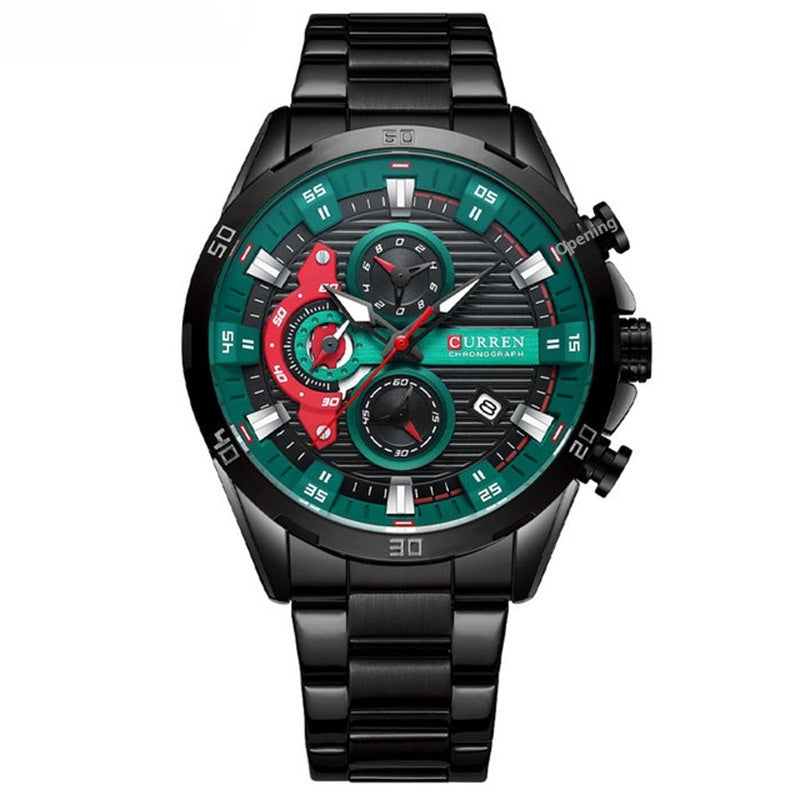 Mens Six-Hand Steel-Strap Motorcycle Watch - Zentrova