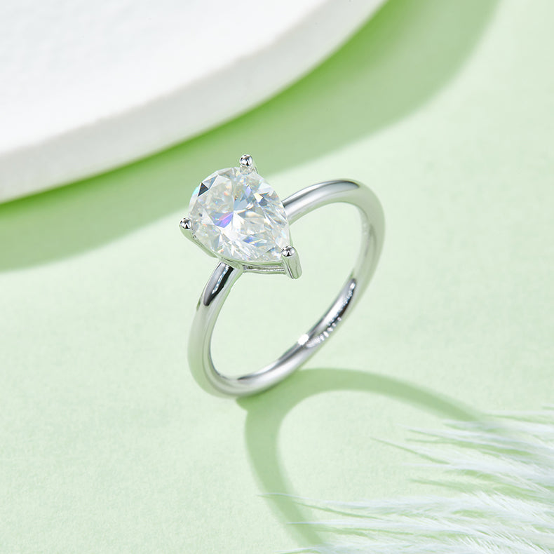 Pear-shaped Moissanite Set With Top-quality Moissanite Luxury And Fashionable Light Luxury Jewelry Silver Ring S925 Silver Electroplated With Platinum - Zentrova