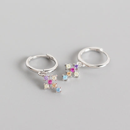 French Cross With Diamonds And Gold Stud Earrings - Zentrova