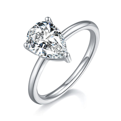 Pear-shaped Moissanite Set With Top-quality Moissanite Luxury And Fashionable Light Luxury Jewelry Silver Ring S925 Silver Electroplated With Platinum - Zentrova