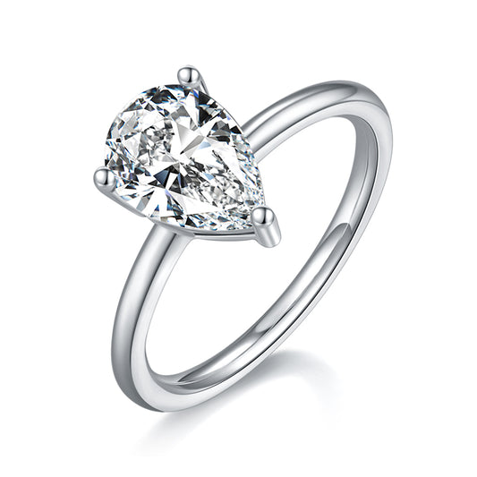 Pear-shaped Moissanite Set With Top-quality Moissanite Luxury And Fashionable Light Luxury Jewelry Silver Ring S925 Silver Electroplated With Platinum - Zentrova