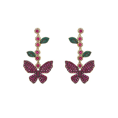 Personality Super Fairy Butterfly Earrings Micro-inlaid Zircon Leaf Flower Long Tassel Earrings Temperament Goddess - Zentrova