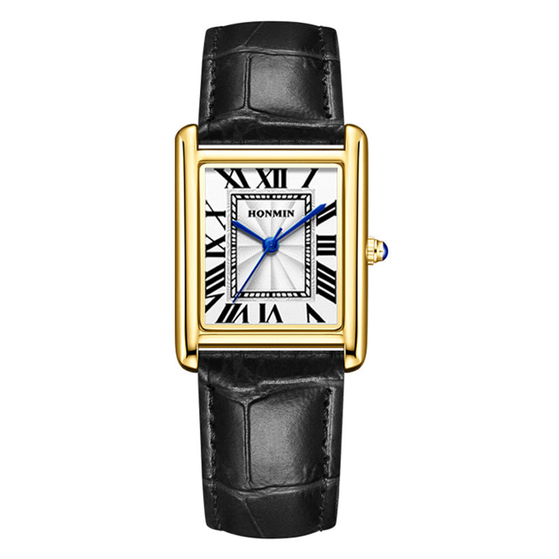 Couple Leather Watch Strap Simple Square Student's Watch Waterproof - Zentrova