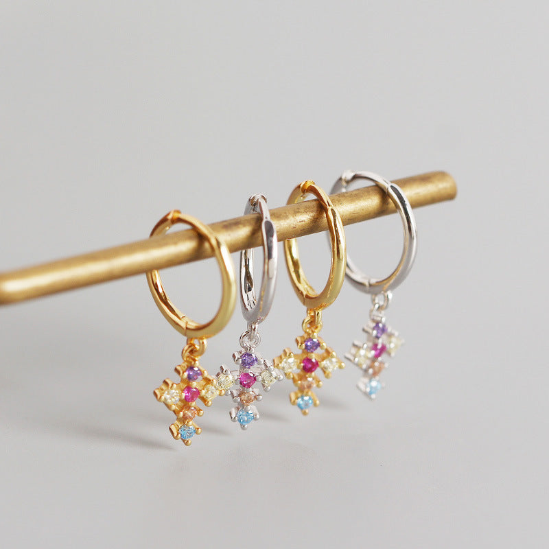French Cross With Diamonds And Gold Stud Earrings - Zentrova