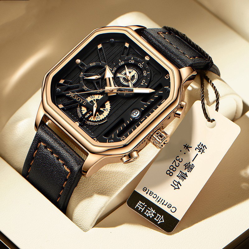 Men's Fashion Hollowed-out Waterproof Luminous Square Watch - Zentrova