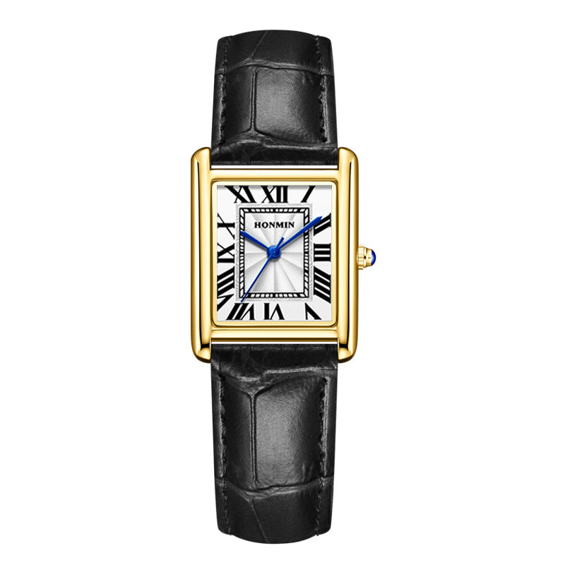 Couple Leather Watch Strap Simple Square Student's Watch Waterproof - Zentrova