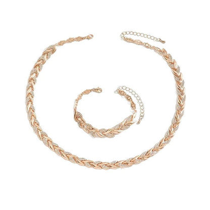 2PCS Glass Leaf Necklace Set Elegant Rhinestone Chain Necklace Bracelet For Women Fashion Luxury Jewelry Set - Zentrova