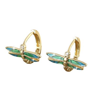 European And American-style Elegant And Fashionable Copper Dragonfly Drop Earrings - Zentrova