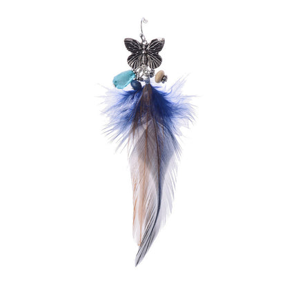 Bohemian Retro Mori Style Butterfly Shape Feather Long Earrings - Zentrova