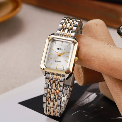 Square Meridian-Style Dial Fashionable Personalized Quartz Watch With Steel Band - Zentrova