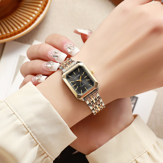 Square Meridian-Style Dial Fashionable Personalized Quartz Watch With Steel Band - Zentrova