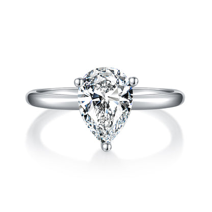 Pear-shaped Moissanite Set With Top-quality Moissanite Luxury And Fashionable Light Luxury Jewelry Silver Ring S925 Silver Electroplated With Platinum - Zentrova