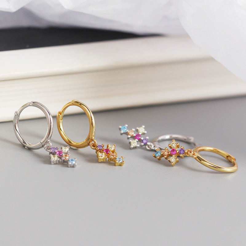 French Cross With Diamonds And Gold Stud Earrings - Zentrova