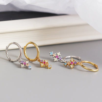 French Cross With Diamonds And Gold Stud Earrings - Zentrova