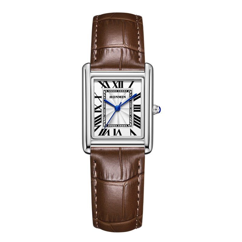 Couple Leather Watch Strap Simple Square Student's Watch Waterproof - Zentrova