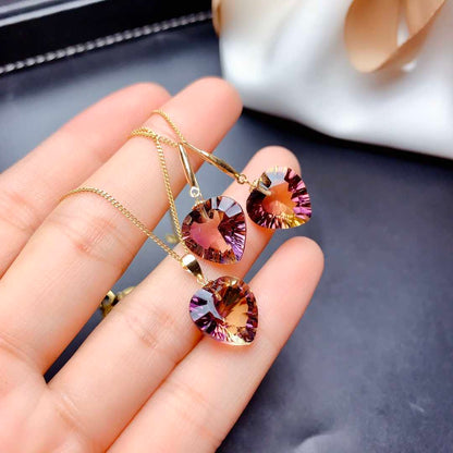 Fashion Amethyst Female Pendant Earring Set - Zentrova