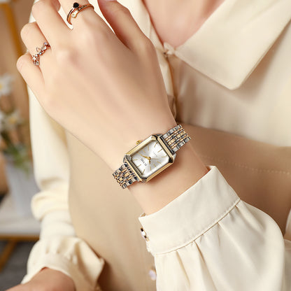 Square Meridian-Style Dial Fashionable Personalized Quartz Watch With Steel Band - Zentrova