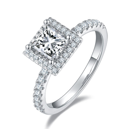Square Moissanite Set With Top-quality Moissanite Luxury And Fashionable Light Luxury Jewelry Silver Ring S925 Silver Electroplated With Platinum - Zentrova