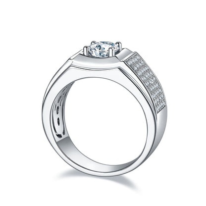 Men's 1-carat Luxury And Fashionable Light Luxury Jewelry Silver Ring Set With Top-quality Moissanite, S925 Silver-plated Platinum - Zentrova