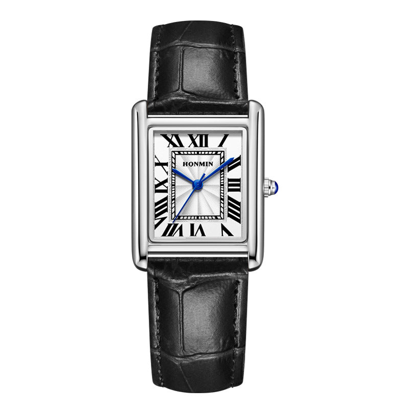 Couple Leather Watch Strap Simple Square Student's Watch Waterproof - Zentrova
