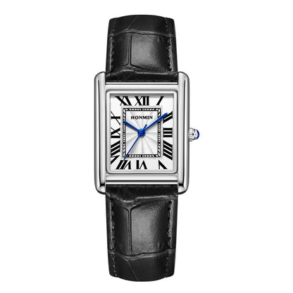 Couple Leather Watch Strap Simple Square Student's Watch Waterproof - Zentrova