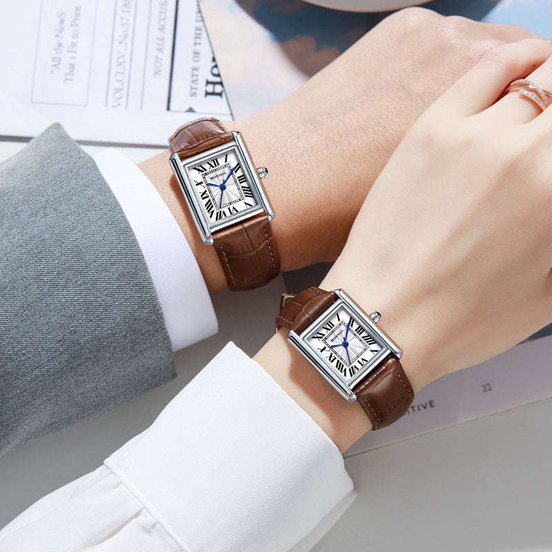 Couple Leather Watch Strap Simple Square Student's Watch Waterproof - Zentrova