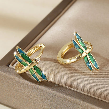 European And American-style Elegant And Fashionable Copper Dragonfly Drop Earrings - Zentrova