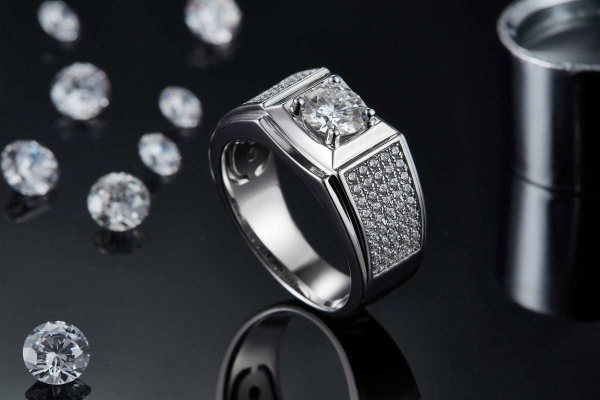 Men's 1-carat Luxury And Fashionable Light Luxury Jewelry Silver Ring Set With Top-quality Moissanite, S925 Silver-plated Platinum - Zentrova