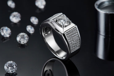 Men's 1-carat Luxury And Fashionable Light Luxury Jewelry Silver Ring Set With Top-quality Moissanite, S925 Silver-plated Platinum - Zentrova - Alternative View